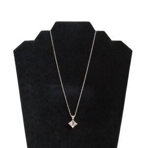 SHA Jewelry Square Rhinestone Pendant Lightweight Silver Toned Fashion Necklace